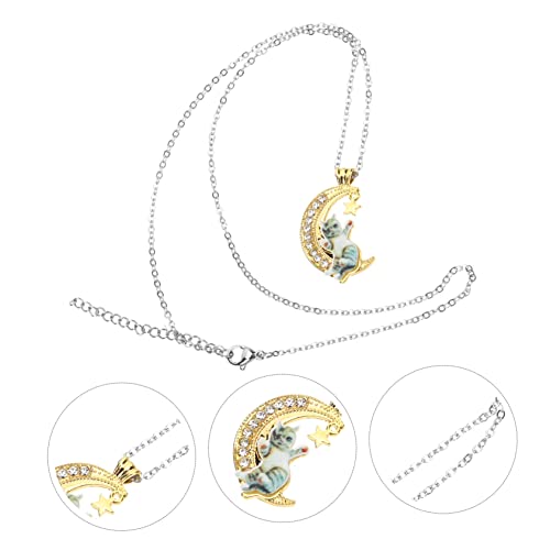 SOIMISS Colar De Gato Crescente Menina Pingente De Cristal Elegante Colar Combinando Colares Para Mu
