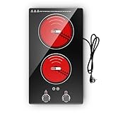 VBGK Placa Vitrocerámica 2 Fuegos, Apta para Todo Tipo de Sartenes