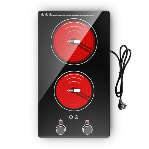 VBGK Placa Vitrocerámica 2 Fuegos, 3000W Vitroceramica Portatil 2 Fuegos con Enchufe, 9 Niveles de...