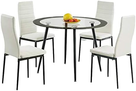 Kitchen Furniture Glass Top Design Round Shaped Dining Table (Color: Black, Material: Metal)