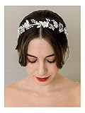 SWEETV Handmade Bridal Headband Silver Wedding Hair Accessories for Brides Hair Pieces Floral Wedding Headpieces for Flower Girl Bridesmaid