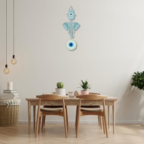 Image of GiftOday Elephant Wooden Wall Hanging for Home Kitchen Decor | Hamsa Hand Decoration for Livingroom | Modern Artworks Items | Peace Charm Door Accent Decorative Hangings Size-18 x 30 CM
