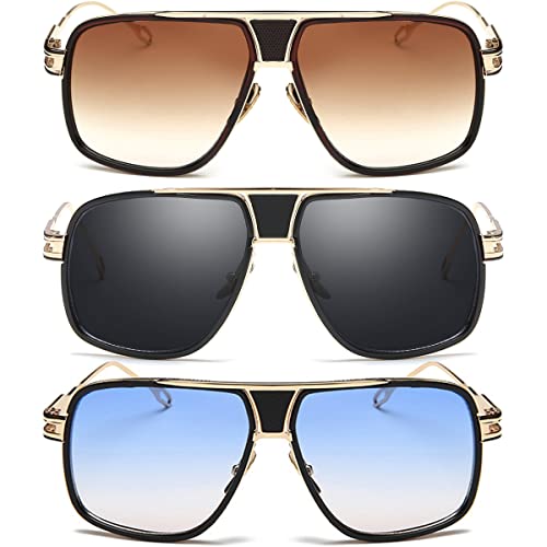 Image of Dollger Sunglasses for Men Oversize Classic Black Shades Goggle Retro Gold Alloy Frame Sun Glasses