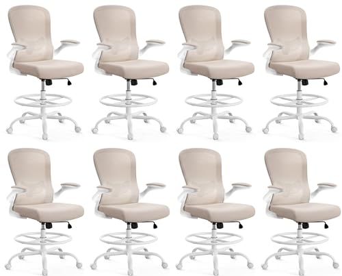 Image of ErGear Drafting Chair,Tall Office Chair with Flip-Up Armrests, High Desk Chair Adjustable Height and Adjustable Footrest Ring, Ergonomic Standing Desk Chair with Lumbar Support, Khaki,8 Pack