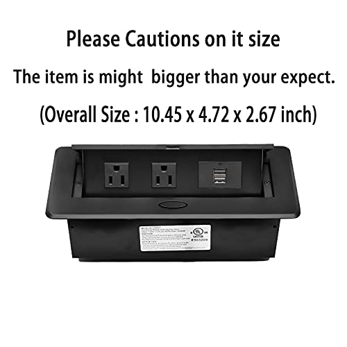 Ul Listed Power Strip, Kungfuking Pop Up Power Cover Box Desktop Socket With Dual Usb Charging Ports, Stainless Steel Receptacle Outlet For Conference Room Countertop (Black) #TOP1