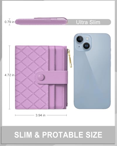 Womens Wallet, RFID Small Slim Wallets for Women, Compact Credit Card Holder, Cute Leather Bifold Ladies Purse with Zipper Coin Pocket and ID Window, Purple2