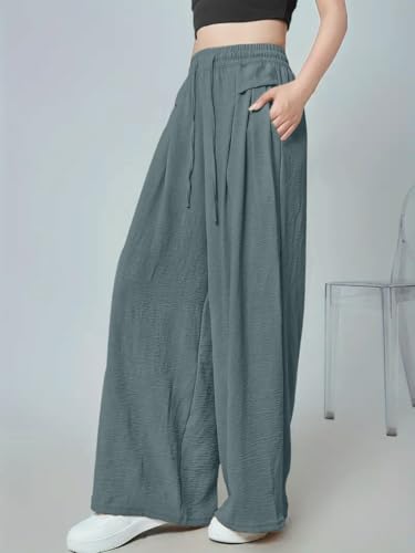 Image of GRECIILOOKS High Waist Polycotton Trousers for Women - Flared Parachute Pants with Side Pockets | Casual Travel Cargo Pants (Available in Plus Size and Value Pack)