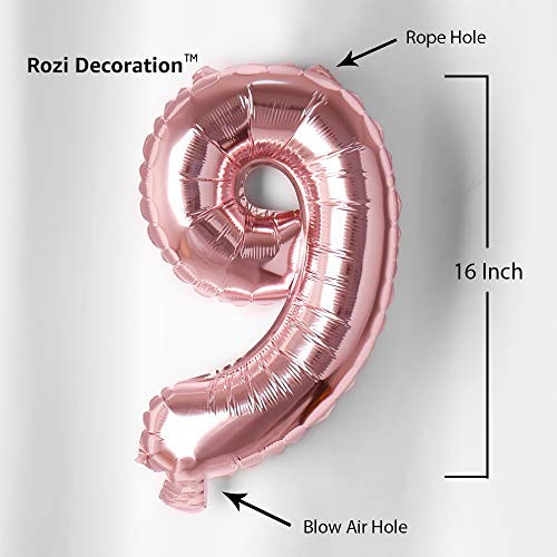 Image of Rozi Decoration Foil 16? Inch Rose Gold 9 Number Balloon For Birthday Decorations | 9Th Anniversary Decoration Items | 9 Balloon Number For Birthday Parties Pack Of 1 Pcs