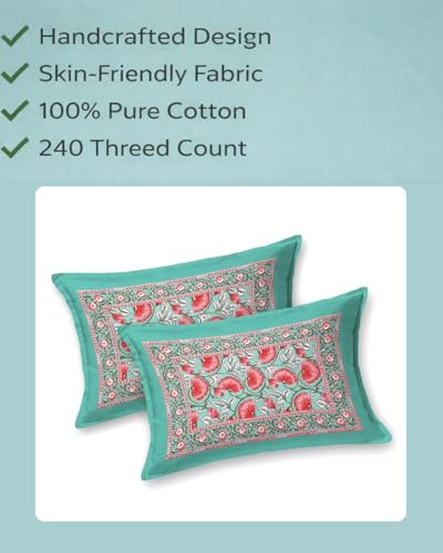 Image of ElanorHomes 180 TC Pure Cotton Pillow Covers Set of 2, Bedroom Pillows with Zip Closure, Soft Smooth Cool Breathable Pillowcases for Home (Turquoise Glow)