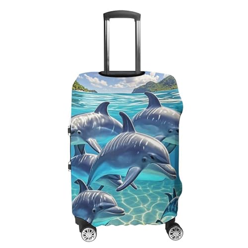 Dolphins Art Luggage Cover, Elastic Luggage Protector Fits 19-32in Suitcases, Washable & Anti-Scratch Suitcase Cover for Men Women XL4