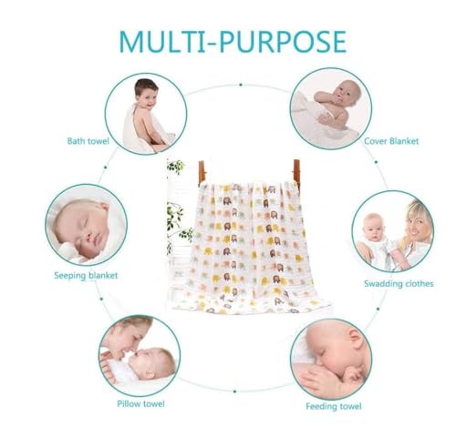 Image of Muslin Cotton Printed Bath Towel for Babies Cotton Super Soft Towels for Newborn Baby Highly Absorbent Bathing Towel,Kids Boys and Girls Size 50 x 100 cm (White Printed (Pack of 1))