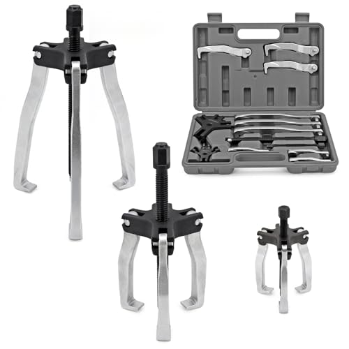 CARVALAX Gear Puller Set 2T 5T and 5T Wide-Spread - Heavy Duty CR-V Steel 2 & 3 Reversible Jaw Bearing/Pulley Puller Professional Automotive & Industrial Tool Kit for Mechanics DIYers
