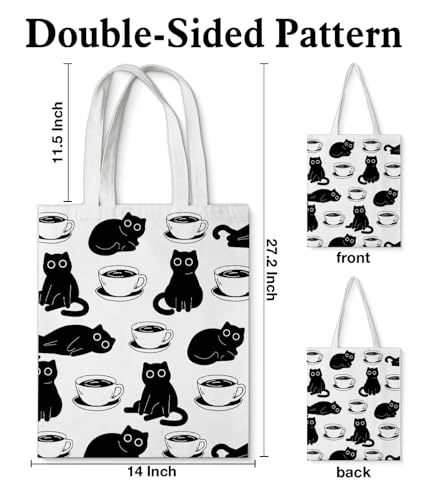 Image of Cute Cat Canvas Tote Bag for Women， Aesthetic Reusable Shoulder Bag for Shopping Travel Work