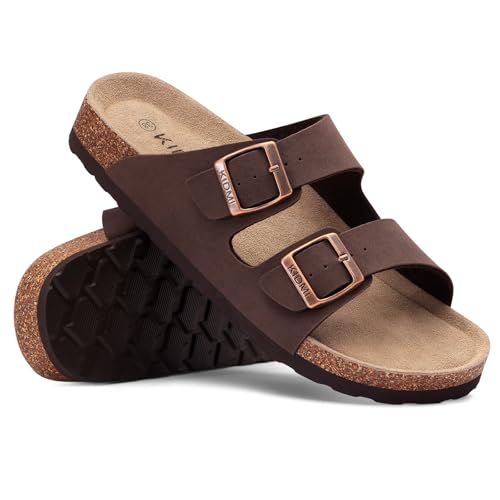 Image of KIDMI Unisex Summer Sandals Arch Support Cork Footbed Slide Sandals with Double Adjustable Buckle for Women Men