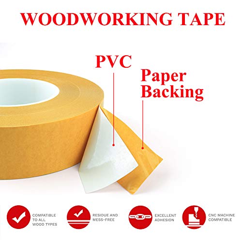 Tintvent Double Sided Woodworking Tape, 36-Yards - Two-Sided Woodworker Tape for CNC Work,Crafting,Wood Template Routing, Removable & Residue Free (25MMX33M)