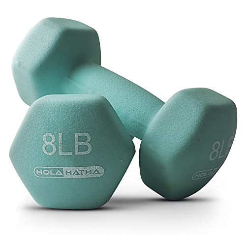HolaHatha Neoprene Hexagon Dumbbell Set with Storage Rack, Blues, 32 Lbs - image 9