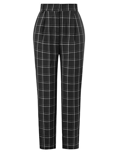 Women's Skinny Ankle Pant Plaid Elastic Waist Pant CL36-Black XL