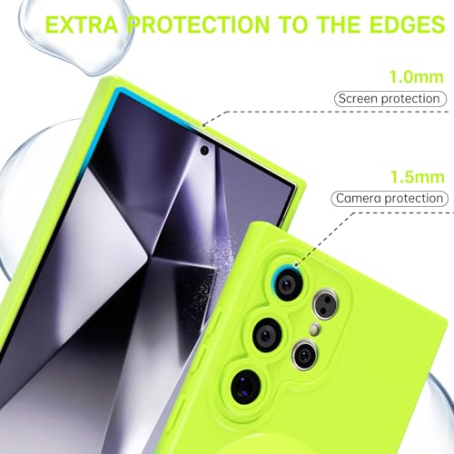 for Samsung Galaxy S24 Ultra Phone Case Silicone Magnetic, Compatible with Magsafe Case Cute for Women, Girly Bright Color Glossy Jelly Thin Slim Hard Mag Safe Rubber & Camera Cover, Neon Green Lime - Image 4