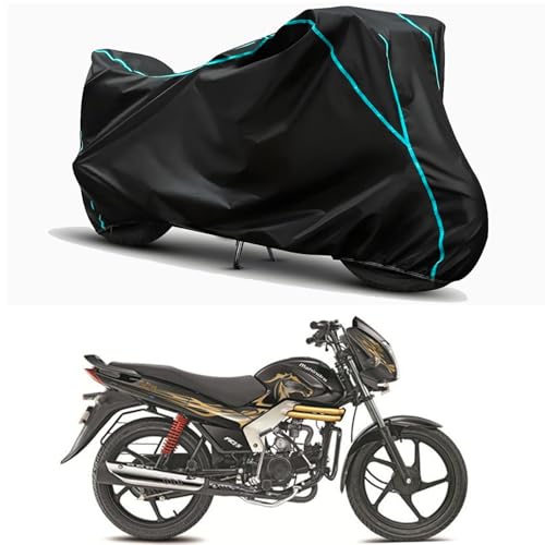 Image of Waterproof Bike Body Cover Compatible for | Mahindra Centuro NXT | Taffeta Fabric, Sky Piping Design, Bottom Elastic Fit | Dustproof, Sun UV & Rain Protection for All Weather.