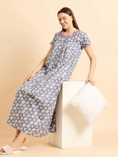 Image of Sweet Dreams Women's Cotton Maxi Night Dress (OCW-3586 Grey 2 XL)