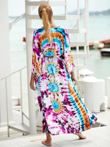 Image of Women's Kimono Cover Up Long Beach Dress Swimsuit Cover Ups Colorful Cardigan Lightweight Robe for Swimwear