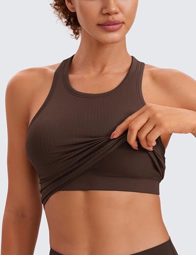Image of CRZ YOGA Seamless Rib Racerback Crop Tank | Light Support, Removable Pads, Yoga, Ribbed, Racerback, Longline Sports Bras for Women