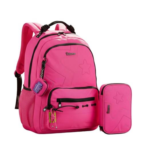 Kit Mochila Luluca Escolar Estojo Escolar Meninas Resistente Infantil Juvenil com Estojo 36 Elásticos Pandinhas Youtuber Coleção 2026 (Rosa)