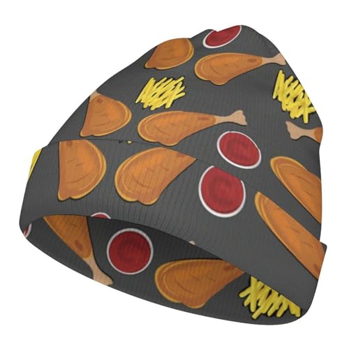 Fried Chicken Legs Pattern Kids Beanie Hat for for Girls Boys Children Cap Winter Knitted Chemo Cancer Headwear Accessories Gifts Decoration Black