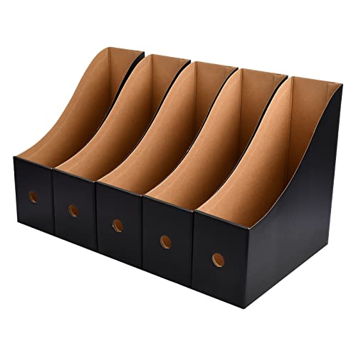 5 Stück Zeitschriftenbox Datei Organizer, Wasserdicht Stehordner Zeitschriftensammler, Faltbar Aktenhalter Pappe Zeitschriftenhalter, Schreibtisch Speicherorganisator für Bürobedarf (Schwarz) Cover