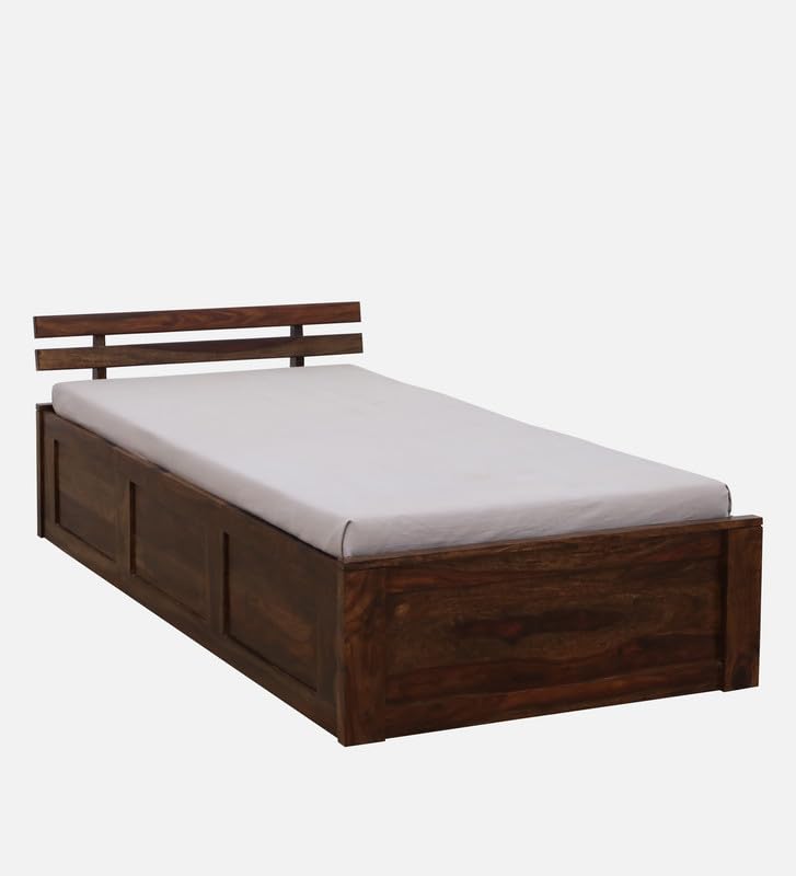 Image of Solid Sheesham Wood Admire Single Bed with Box Storage | Wooden Single Bed Cot Palang Furniture for Bedroom Living Room Home and Hotel (Provincial Teak Finish)