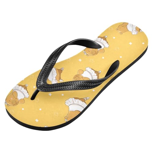 ALAZA Cute Capybara Yellow Flip Flops for Women Fashion Beach Slippers Comfort Mens Flip Flops Non-Slip Rubber Shower Slippers Sandal for Hotel Travel Sport,XS2
