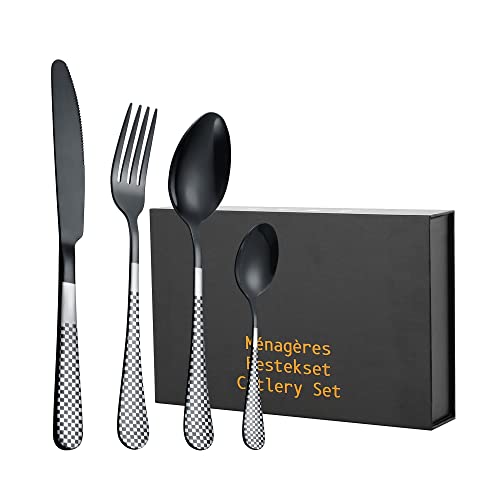 BAZERGA Couvert de table 24 Pièces pour 6 Personnes, Couverts de Table Acier Inox Miroir, Ensemble de Ménagère Cuisine avec Couteau, Fourchette, Cuillère, Cuillère à Café, Lavable Au Lave-vaisselle