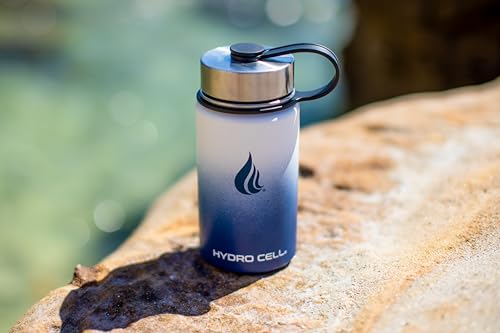 Image of HYDRO CELL Stainless Steel Insulated Water Bottle with Straw - For Cold & Hot Drinks - Metal Vacuum Flask with Screw Cap and Modern Leakproof Sport Thermos for Adults (Navy /White 14oz)