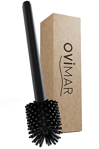 ovimar Notteroy - Escobilla de baño de silicona, con depósito para detergente, bomba mecánica mediante botón de presión, acero inoxidable, cabezal de cepillo de silicona