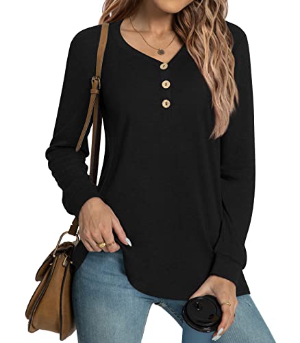 HOTGIFT Womens 2025 Blouse Winter Fall Long Sleeve Tunic Tops Casual V Neck Button T-Shirts