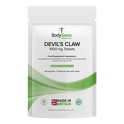 Bodygenix Devil's Claw 1000mg Tablets Supplement - Natural Pain Reliever - Support Joints Health and Aches - Natural Supplement (60) 2 Month Supply