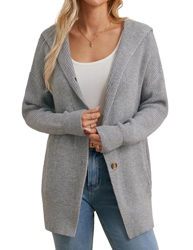 GRACE KARIN Womens Oversized Hooded Cardigan Sweaters 2025 Trendy Fall Outfits Button Up Knit Sweater Coats with Pockets