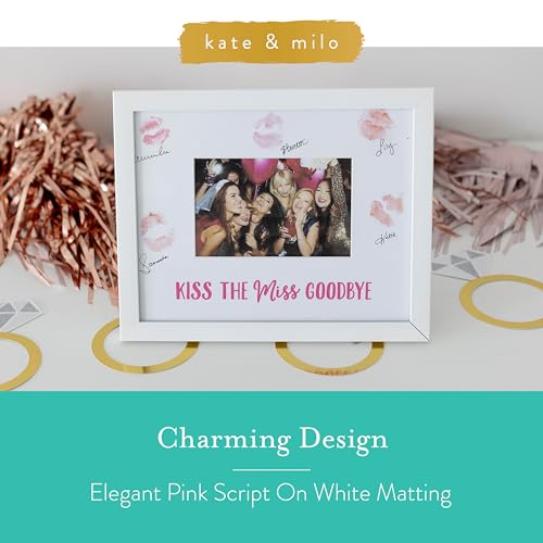 Image of Kate & Milo Bachelorette Signature Frame, Guest Book Alternative for Bachelorette Party, Bride-To-Be Keepsake Photo Frame with Lipstick Signatures, 4x6 Picture Display, White