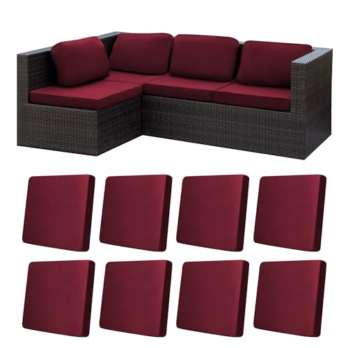 Image of 8Pcs Stretch Patio Cushion Covers,Outdoor Couch Covers Replacement,Outdoor Couch & Sofa Slipcovers,for Patio Furniture Cushion Covers,Washable Reusable urniture Protector (Wine Red,Cover Only)