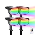 Brightown Solar Color Changing Lights Waterproof, Multicolor RGB Solar Spot Lights Outdoor with Remote Control, 3 Modes Solar Powered Outdoor Lights for Yard Porch Pathway Garden, 4 Pack