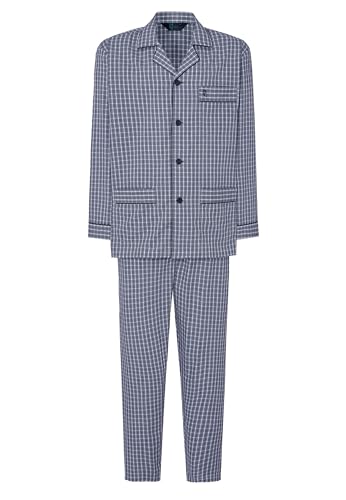 El Búho Nocturno Mens Pajama Set Long Sleeve Woven Poplin Checkered Pajama Set for Men, 60% Cotton, 40% Polyester, Blue 1543, XL