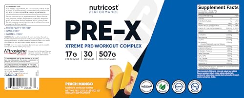 Image of Nutricost Pre-X Extreme Pre-Workout Powder Complex (Peach Mango) 30 Serv