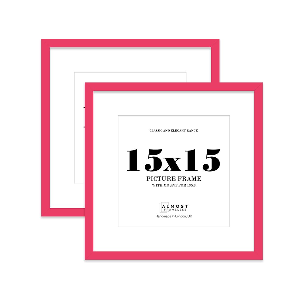 15x15 Bright Pink Picture Frame with Mount for 13x13 Photos, Prints - Modern Square Wall Frame, Set of 2