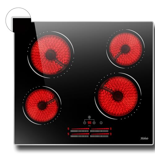 Image of Hobsir 24 Inch Electric Cooktop 4 Burner 6000W, 24 inch Radiant Electric Stove Top, Built-in Ceramic Stove Top with Sliding Control, Timer, Safety Lock, 9 Power Levels, 220V-240V Hard Wire (No Plug)