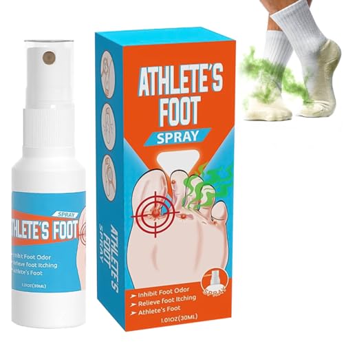 30ml Spray de pour le Pied d'Athlète, Spray Désodorisant, Sprays pour les pieds et les ongles, Pieds contre Odeurs, Démangeaisons, la Transpiration, l'Écaillage et Ampoules