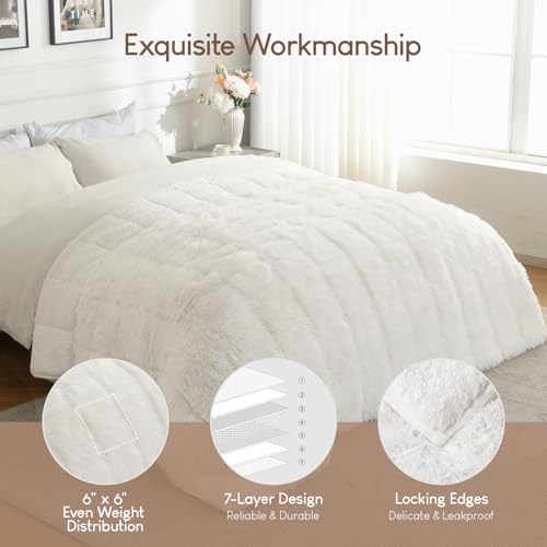 Image of Cottonblue Fluffy Weighted Blanket 20lbs, Luxury Fuzzy Faux Fur Weighted Blanket Throw for Adults, Long Fur Shaggy Snugly Blanket Cosy Winter Blanket for Home Decor, 60 inchx80 inch, Cream White