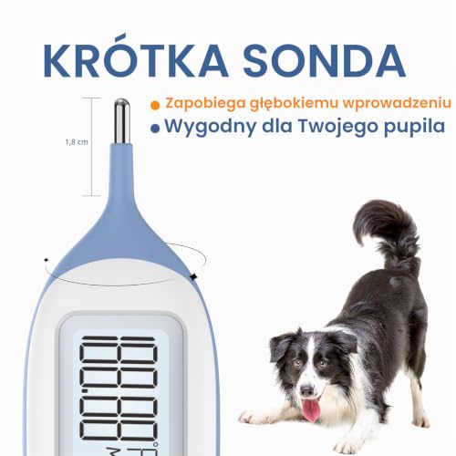 Termometr doodbytniczy dla psów i kotów, wygodna, krótka sonda, elastyczny, pomiar w 10 sekund, termometr doodbytniczy dla psów i kotów, w zestawie 30 osłonek na sondy