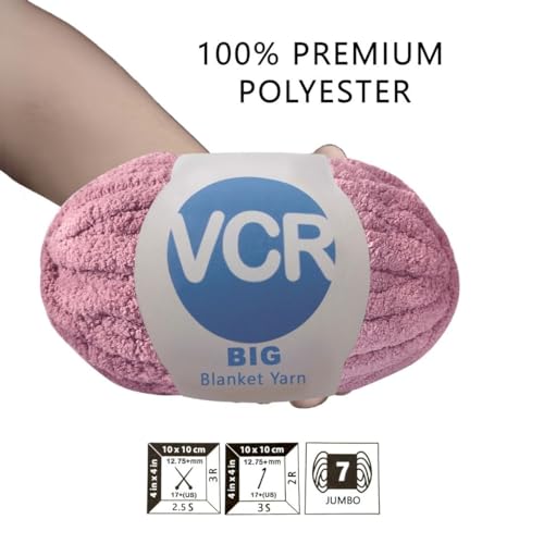 Image of VCR Mauve Yarn, 200 Grams Big Chunky Hank, 22 Meters Length, Suitable for Knitting Blankets and Pillows, 100% Polyester Yarn Ball for Crochet DIY, Soft Threads, Pack of 1
