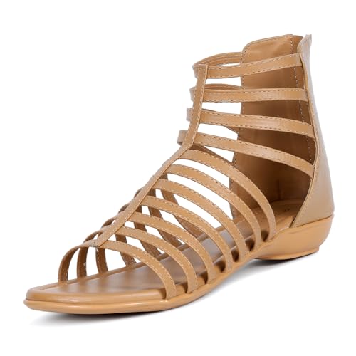 Image of TRASE Flats Gladiator With Zip Closure For Women Sandals| Gladiator High-Tops Sandals For Women | Stylish & Comfortable | College, Office, Shopping, Outdoor & Beach Wear