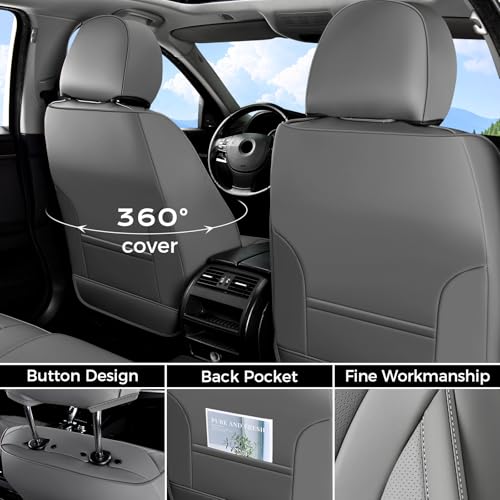 Image of Coverado Gray Nappa Leather Car Seat Covers Front Seats ，Waterproof Car Seat Protector & Cushion, Universal Fit for Most Cars